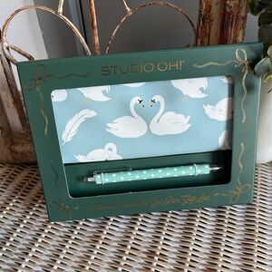 Studio Oh! Pencil Pouch & Gel Pen Gift Set featuring a blue swan pattern